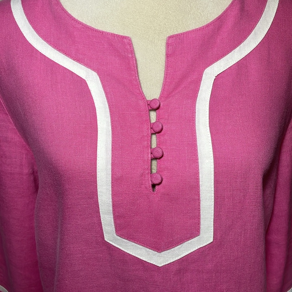 JM Collection Pink & White 100% Linen Tunic Top Size 12 Petite